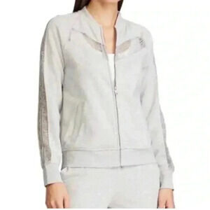 Lauren Ralph Lauren Gray Lace Inset Zip Up Jacket Women’s Size Large